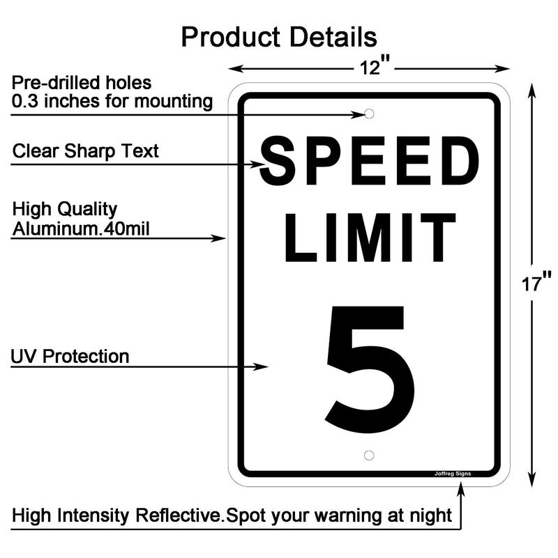 Joffreg Speed Limit 5 MPH Sign,17 x12 Inches,Reflective Aluminum,4 Pack - Image 2